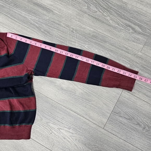 Tommy Hilfiger Men’s Sweater M Red Navy Stripe Crewneck 100% Cotton Pullover - Picture 5 of 8
